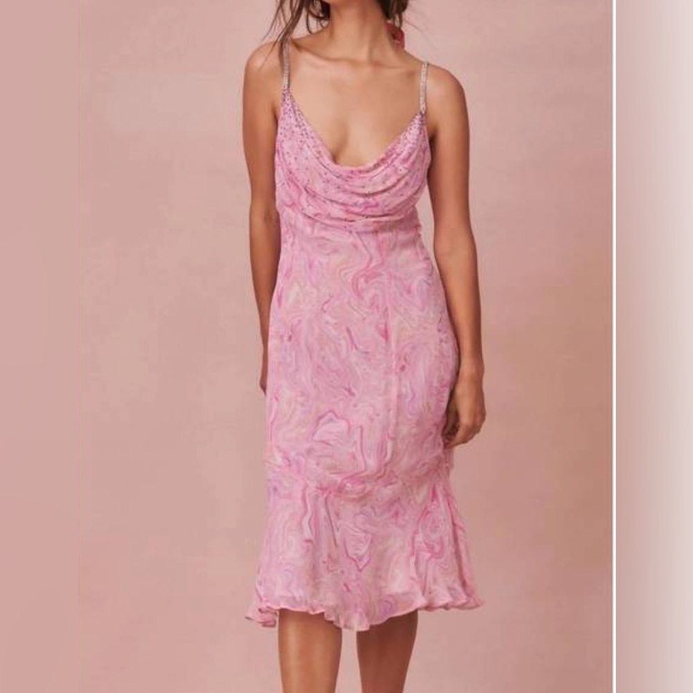 Love shack fancy cookie marble midi dress in pink kiss size 8 and new with tags!